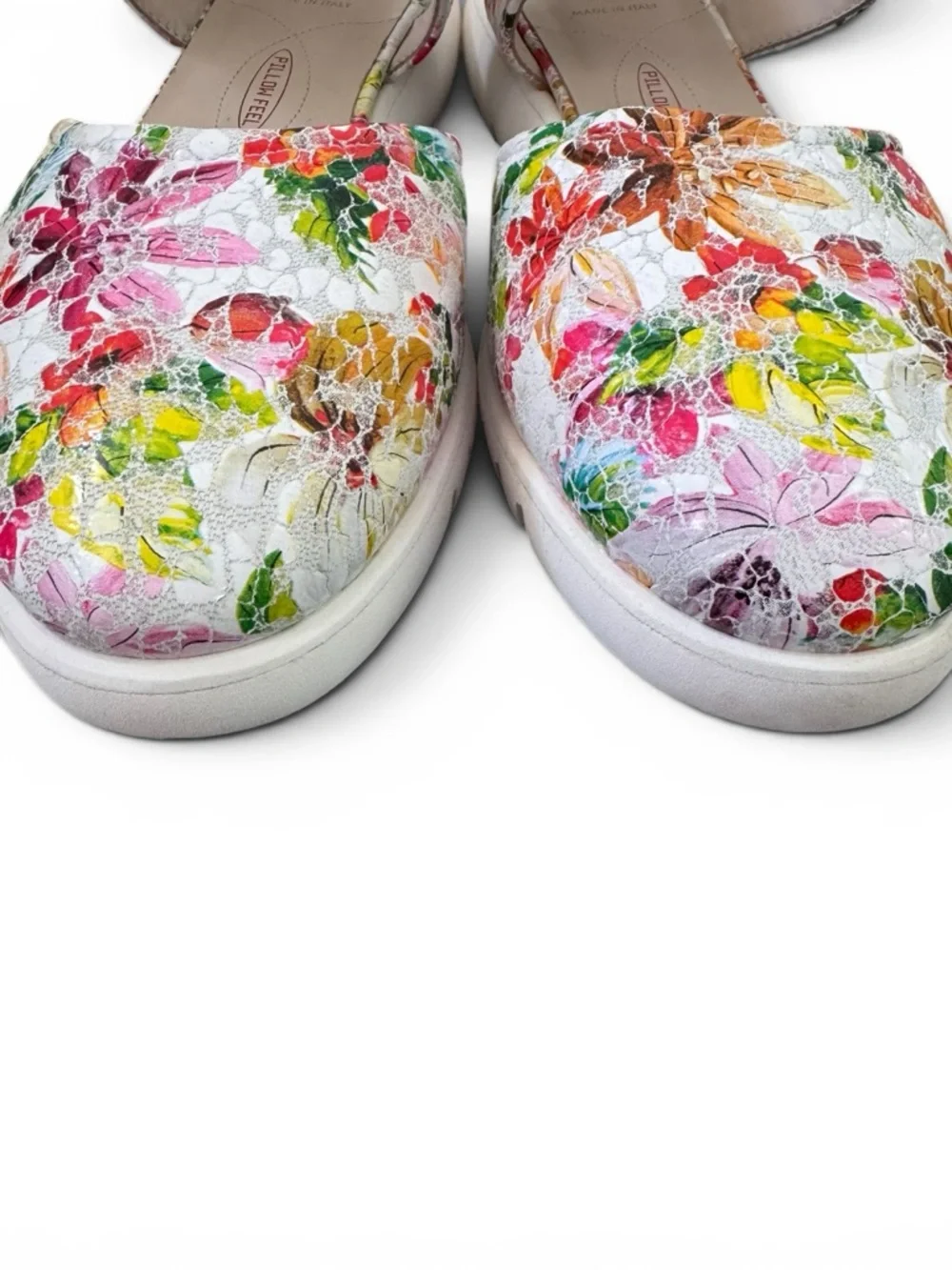 Amalfi Sandals White Floral Leather Flat Multicolor Italian 8.5